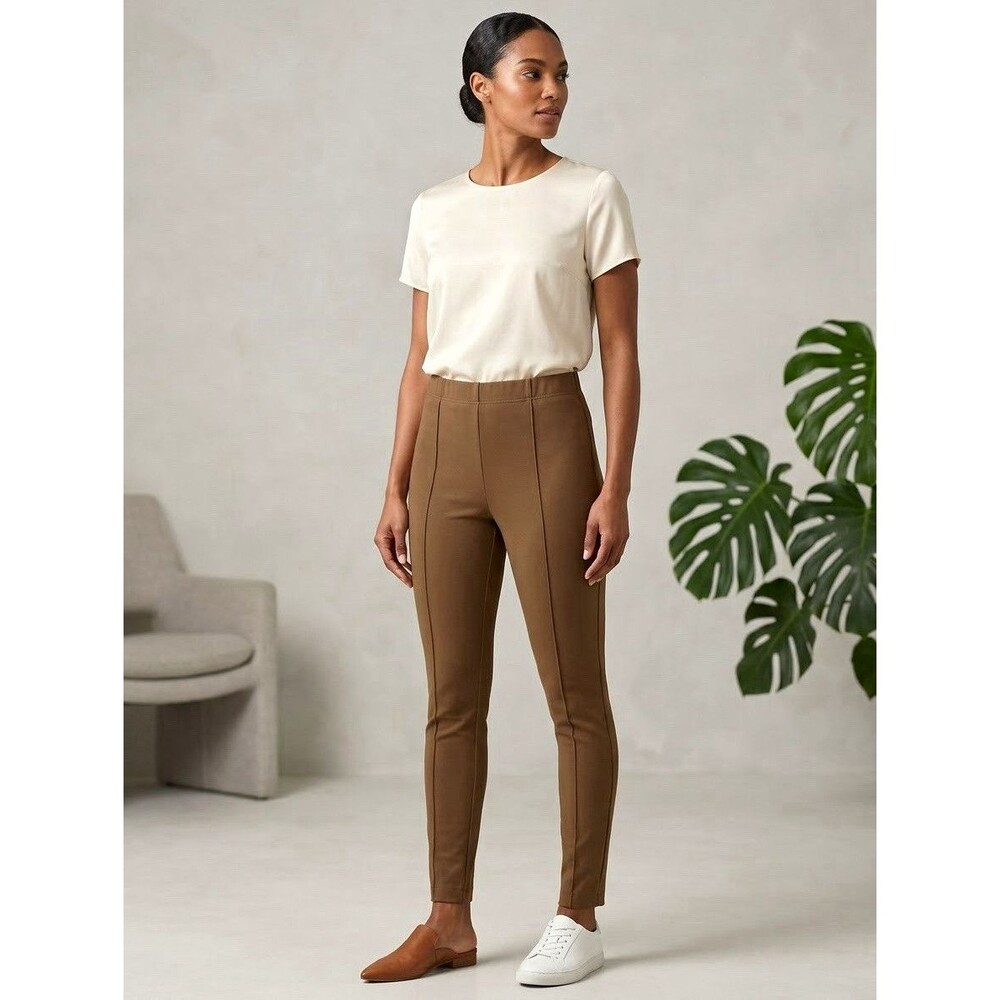 J Jill Brown Ponte Leggings M Petite High Waisted Front Seam Pants Minimalist